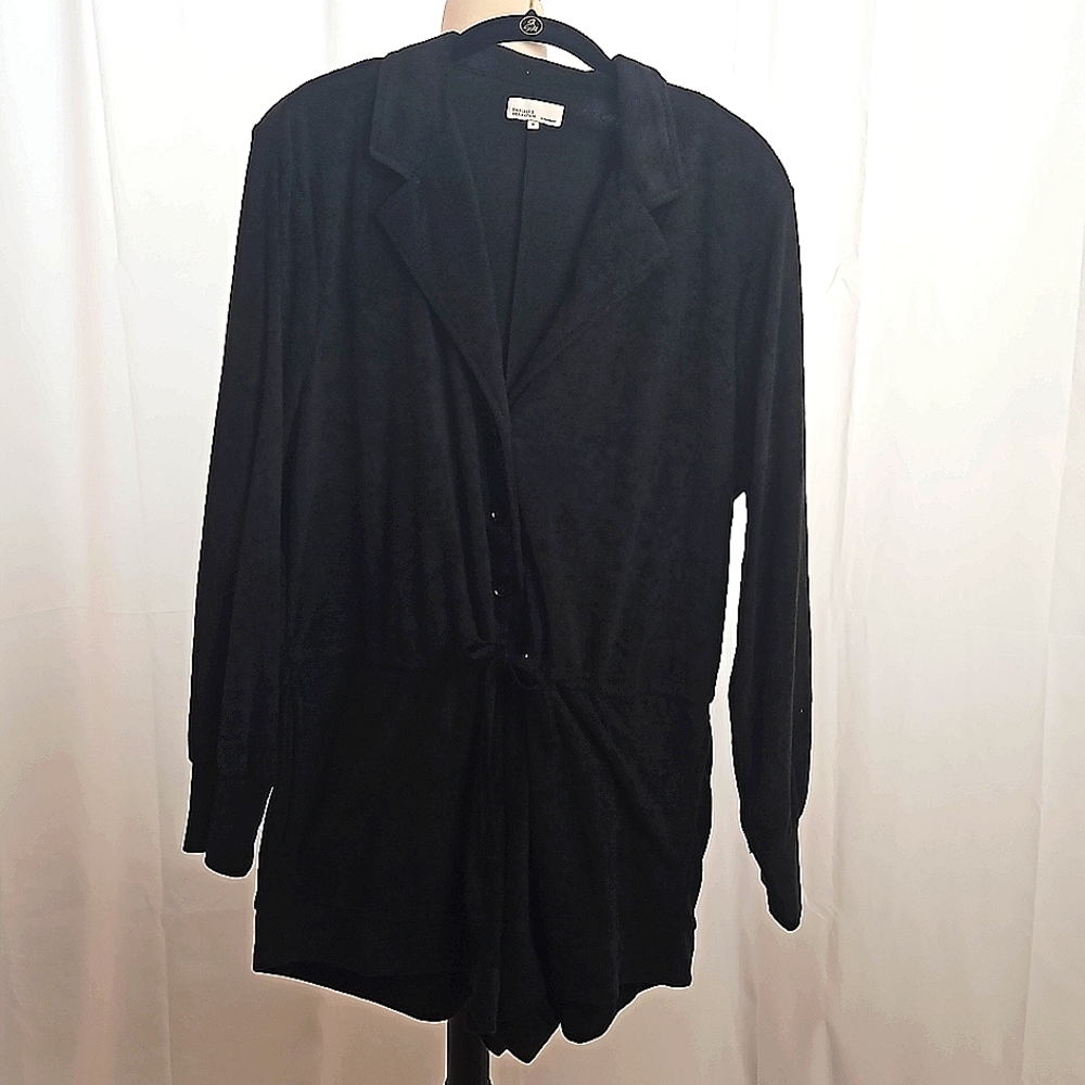 Festival Boho French Terry cloth Long sleeve Romper M Black